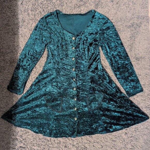 Vintage Emerald Green Crushed Velvet Skater Babydoll Fit And Flare Dress - Picture 1 of 11